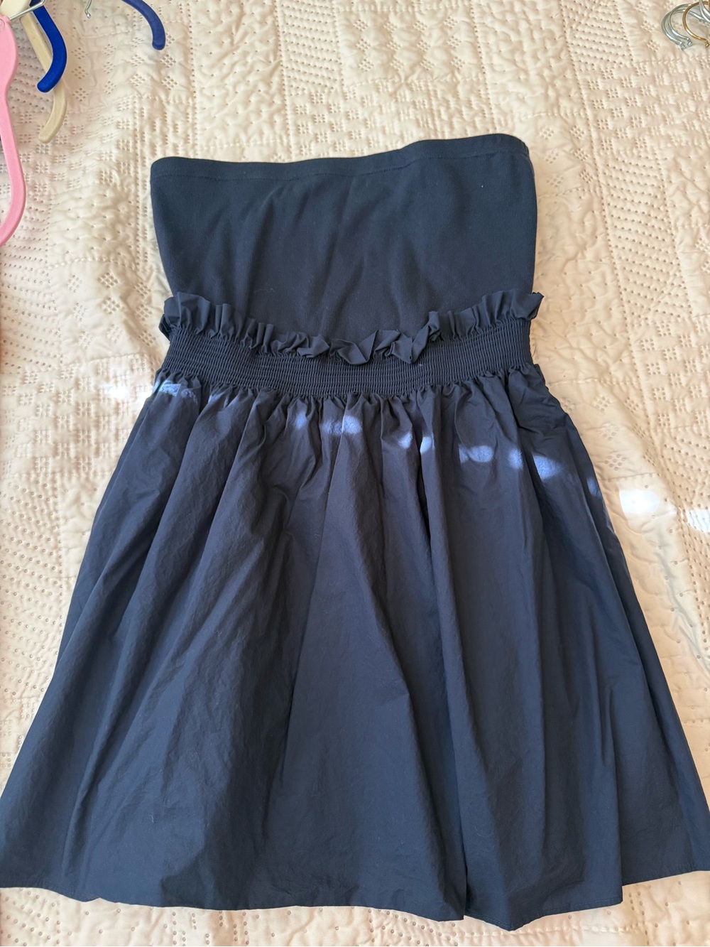 Anthropologie Navy Strapless Ruffle-Trim Dress
